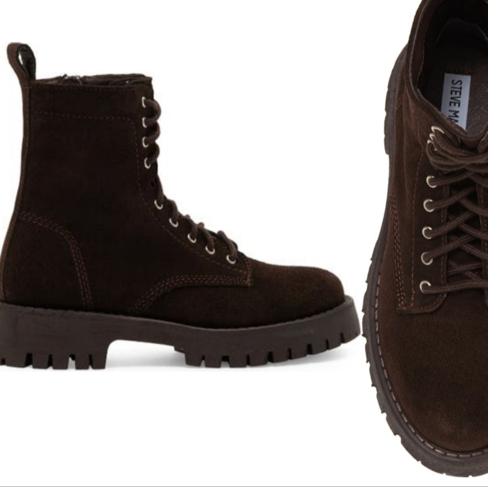 BRAND NEW Steve Madden Linze Brown Laceup Combat Boot, Dark Brown Size 9